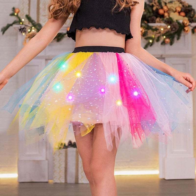 EVILD Girls Light Up Tutu Skirt Neon Rainbow Tutu Skirts - Image 2
